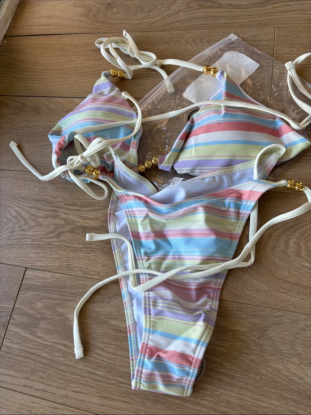 SHEIN Pastel Multi-Color Striped Triangle Bikini